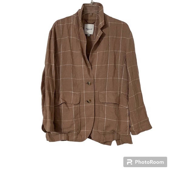 MADEWELL Tan Breezewoven Larsen Blazer in Windowpane Linen Oversized Lightweight - Picture 2 of 7